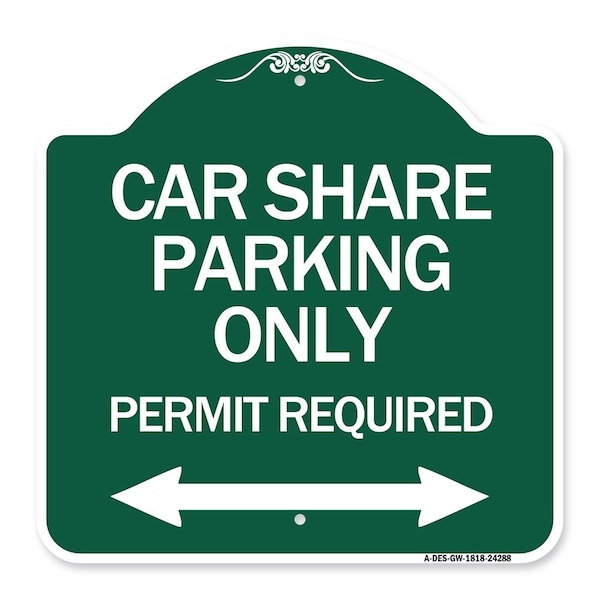 Signmission Car Share Parking Permit Required W/ Bidirectional Arrow Heavy-Gauge Alum, 18" x 18", GW-1818-24288 A-DES-GW-1818-24288 - main